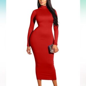 Sexy Turtleneck Long Sleeve Elegant Bodycon Party Long Dress Large